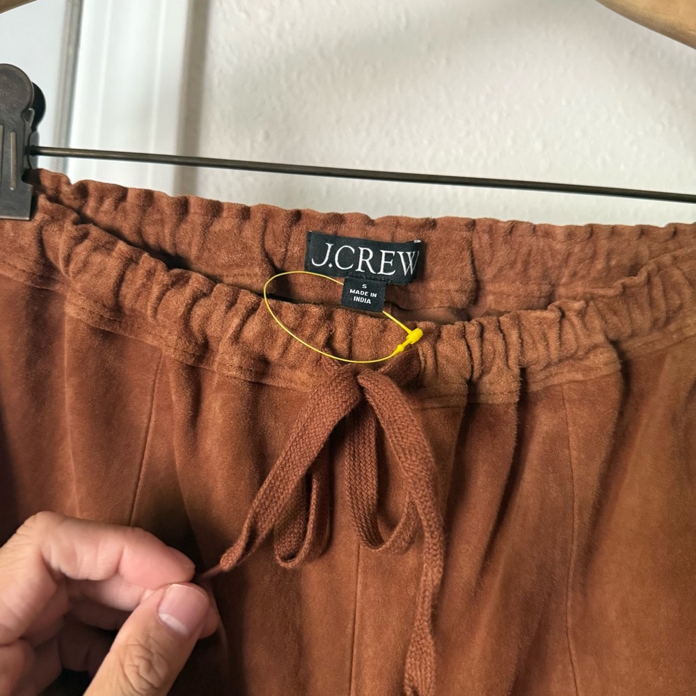 J. CREW brown suede elastic waist wide straight leg cropped pants - Picture 6 of 6